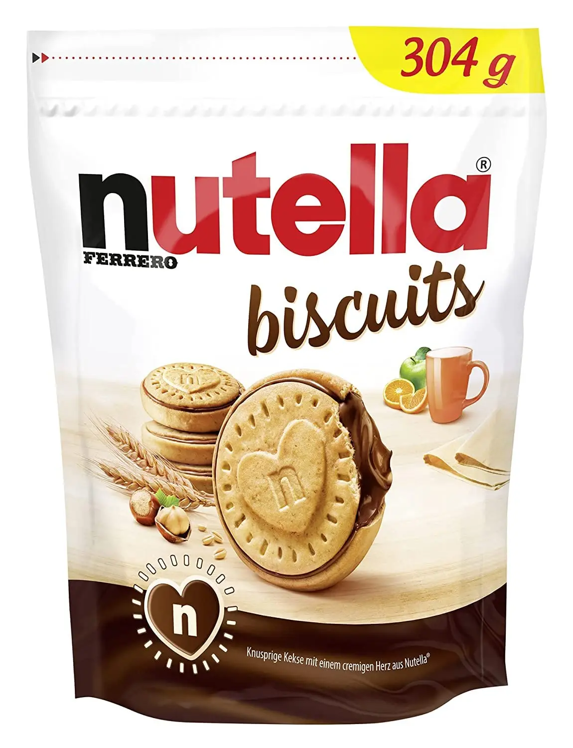 Nutella Hazelnut Spread Biscuits - 304gr Baking Snack, Gourmet Cookies with Palm Oil, Cane Sugar, Sodium Bicarbonate, Vanillin, Cookiesncream Treat for Children