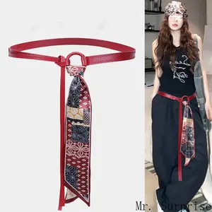 Women's Vintage American Punk Hip Hop Silk Scarf Belt - Red Ribbon Waist Chain, Fashion Decorative Strap, Female Stylish Accessory for Jeans Daily Outfits