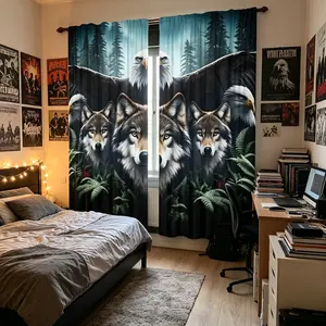 Wild Animal Wolf Eagle Forest Scene Curtains, Polyester Fiber, Modern Design, Home Decor, Bedroom and Living Room Drapes
