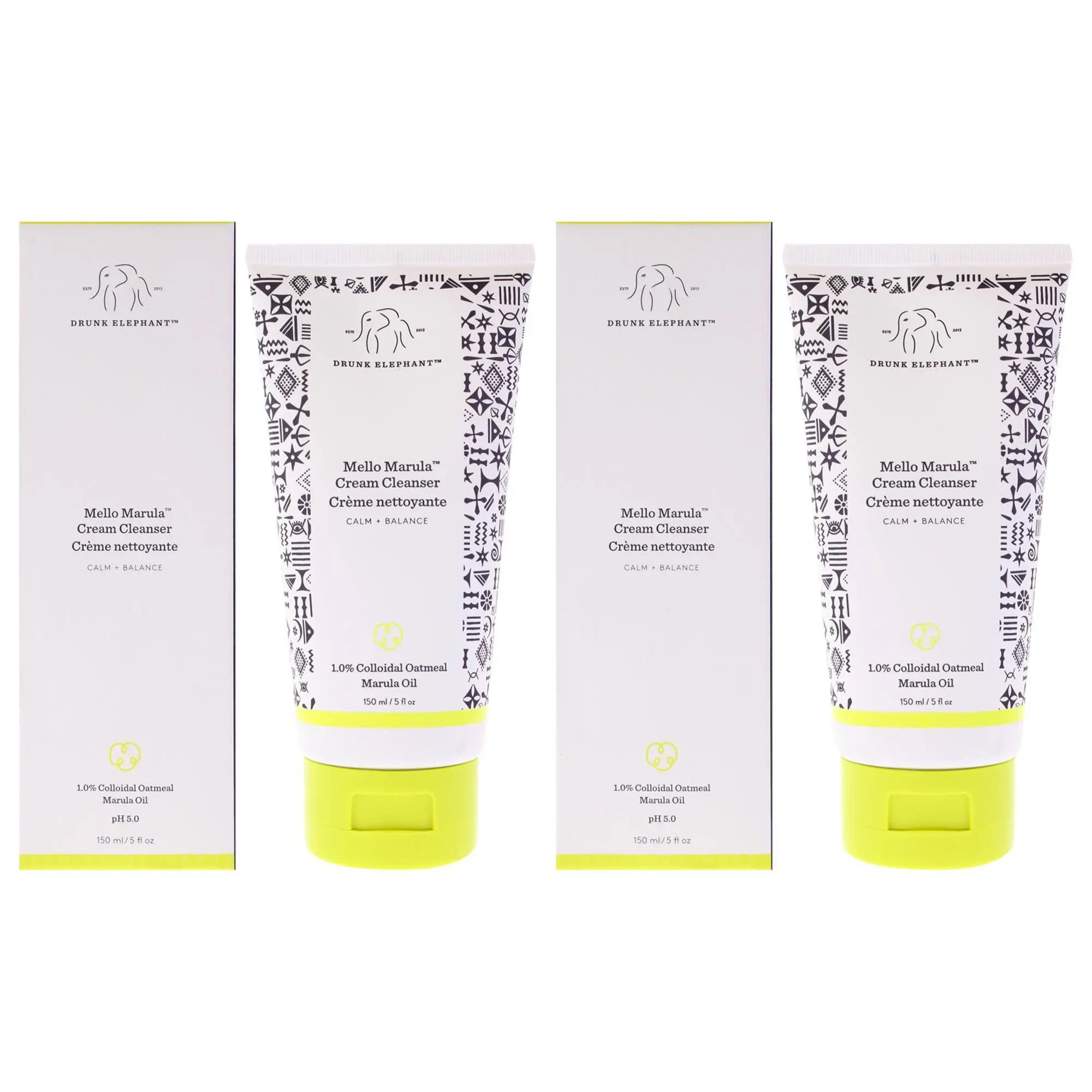 Drunk Elephant Mello Marula Cream Facial Cleanser - Unisex Daily Cleansing with Marula Oil - 5oz, Pack of 2