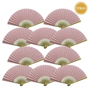 9" Pink Paper Hand Fans for Weddings, Premium Paper Stock (10 Pack)