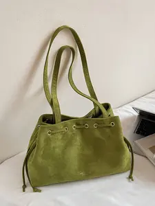 Relaxing retro exquisite tote bag with drawstring closure design, stylish and versatile large capacity shoulder bag that can accommodate files and tablets, suitable for dates, parties, and light socializing