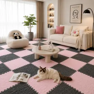20Pcs 30×30cm Plush Interlocking Carpet Tiles, Soft Non-Slip Floor Mats for Bedroom, Living Room & Nursery, Warm Puzzle Flooring for Baby Crawling, Toddler Play, Pet-Friendly Home Rug