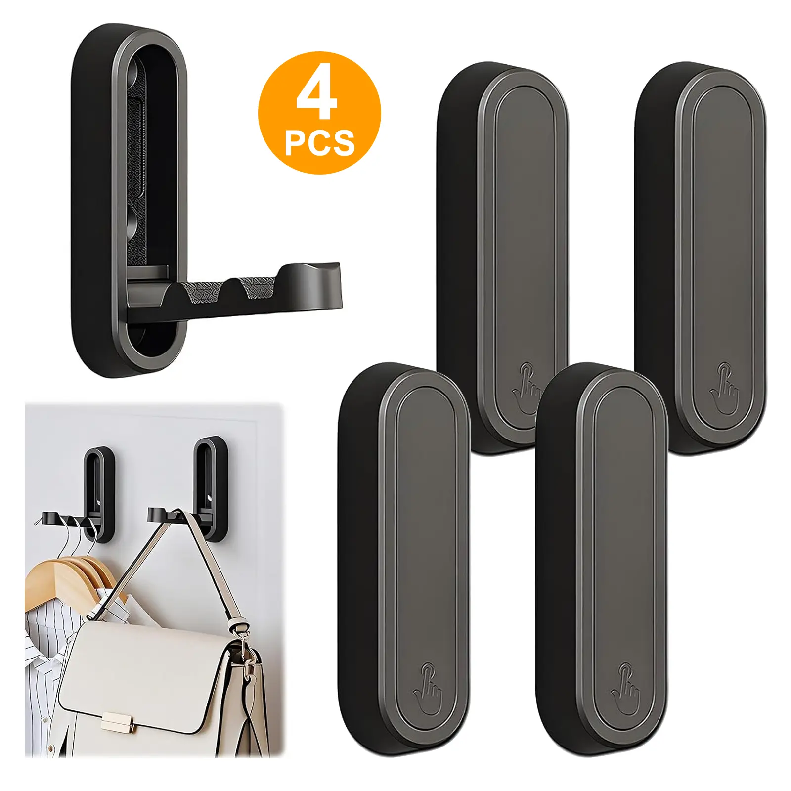 4Pcs Wall-Mounted Foldable Metal hooks - Multifunction Hangers with Screw,Folding Coat  for Keys Bags Headphones Coat,for Home Kitchen Closet Storage