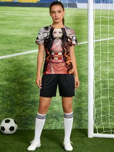 women's short sleeve T-shirt Demon Slayer Nezuko Character Design 3D full-frame printing spring and summer fashion trend exercise women's football jersey women's healing festival summer graphic texture