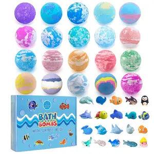 P-TBT040  Bath Bomb Gift Set with Surprise Inside, 20 Pack Organic Bath Bombs for Kids, Kids Safe Handmade Fizzy Balls for Kid, Ideal Birthday Gift for Kids, Boys, Girls