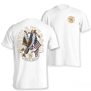 Smith & Wesson Eagle Brand Classic T-Shirt, a classic American pattern T-shirt, featuring an image of an eagle and the American flag on the back, designed since 1852, unisex crew neck shirt, suitable for gun enthusiasts and fans of patriotic style