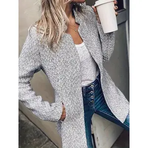 Marled Open-Front Blazer, Elegant Long-Sleeve Slim-Fit Blazer for Winter and Fall, Women’s Clothing