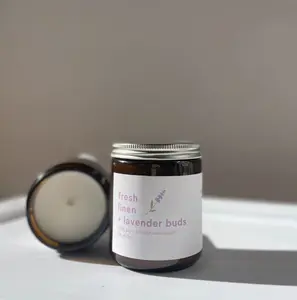 Fresh Linen + Lavender Buds Candle - Notes of Bergamot, Cotton, Lavender, and Sandalwood - Natural Soy and Coconut Wax Candle