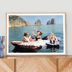 Women Eating Pasta On Lake, Vintage Wall Art, Funny Art, Pasta Picnic On Lake, Picnic On Lake, Art Poster, Art Print Decoration