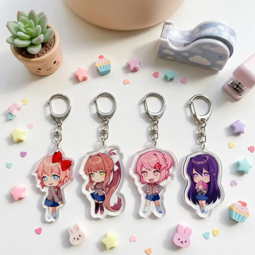DDLC Acrylic Keychain - Doki Doki Literature Club Character Bag Charm (Monika, Natsuki, Yuri, Sayori) - Anime Collectible Backpack Accessory Gift