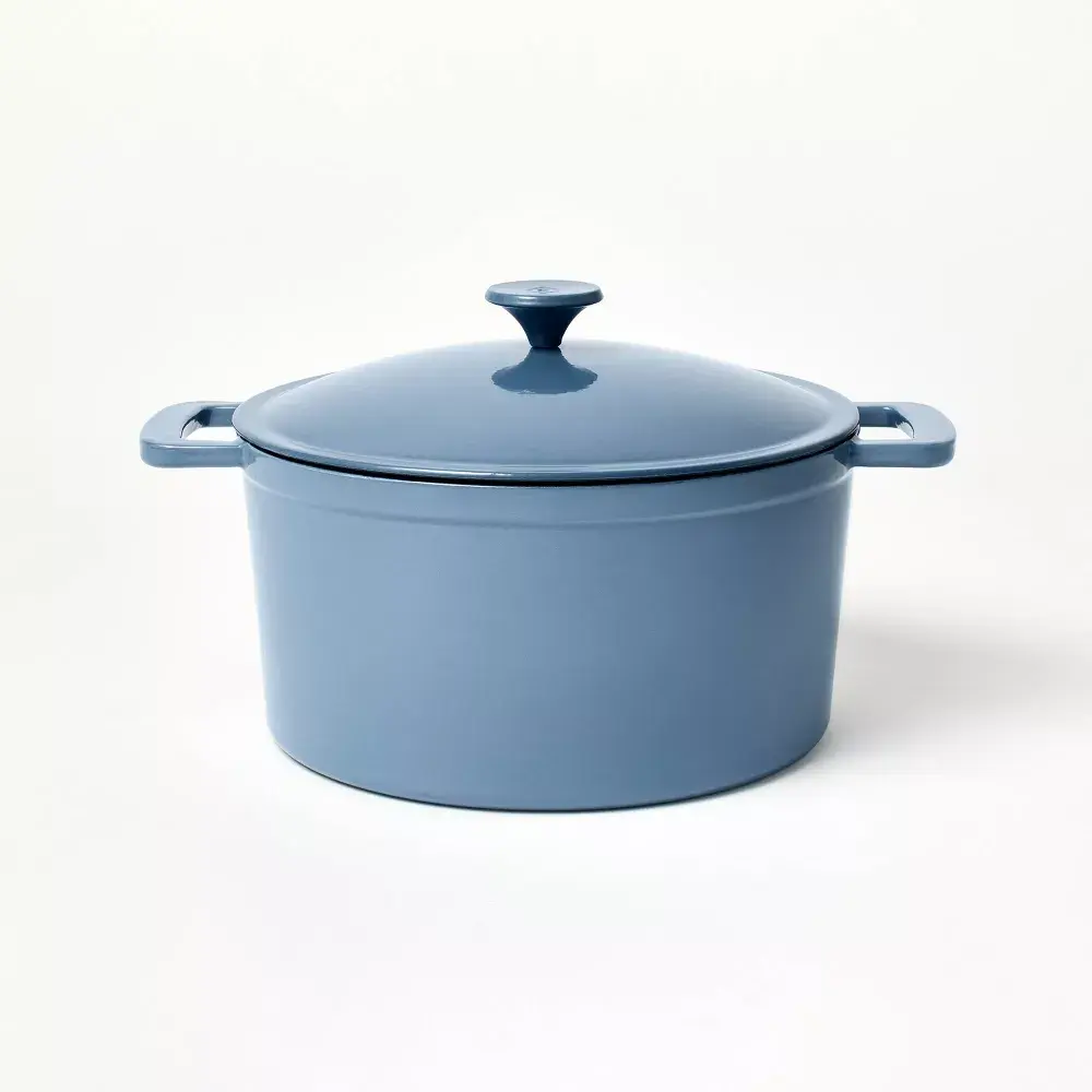 7.5 qt Capacity Enamel Coated Dutch Oven with Lid, Blue - Figmint