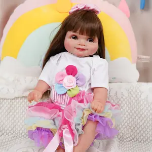 VACOS 20inch Reborn Baby Doll: Soft vinyl skin, delicate cotton dress with colorful blooms. Lifelike eyes, styled hair, & soft fabric folds—ideal for holidays!