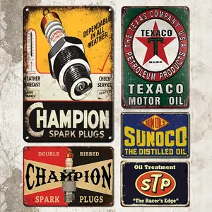Texaco 6pcs Set of Vintage Metal Tin Signs - Retro Wall Art Decor, 12x8in | Man Cave, Garage, Bar, Cafe, Office, Dining Room & Home Decor Multicolor 8X12Inch Gift Iron farmhouse home decor beer lover creative small gift