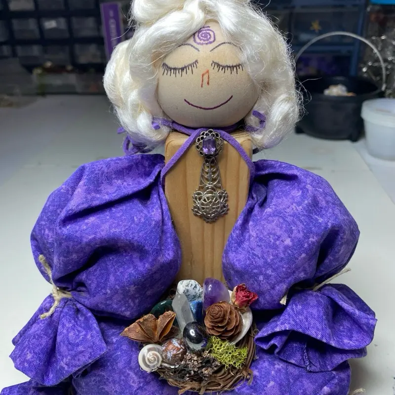 Aromatherapy Meditation Herb Doll with herbs, oils stones, feathers, and colors created to help you get to that right state of mind to mentally transport yourself elsewhere allow your mind to unwind and become more tune to your spiritual side
