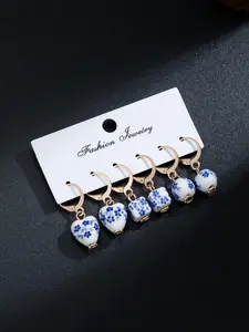 Chinese Style Heart Shaped Ceramic Pendant Earrings, Fashion Jewelry for Party, Daily Clothing Decor, Trendy All-match & Exquisite Jewelry for Birthday Gift