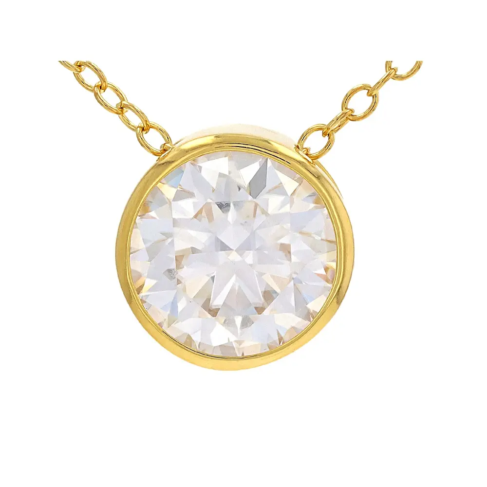 JTV Moissanite 14k Yellow Gold Over Silver Solitaire Pendant 1.90ct DEW