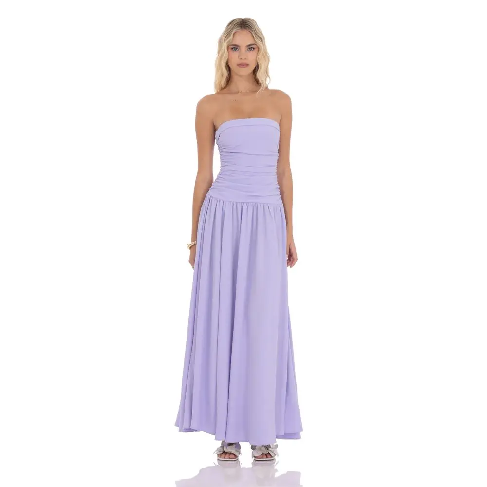 Strapless Drop Waist Maxi Dress in Lavender