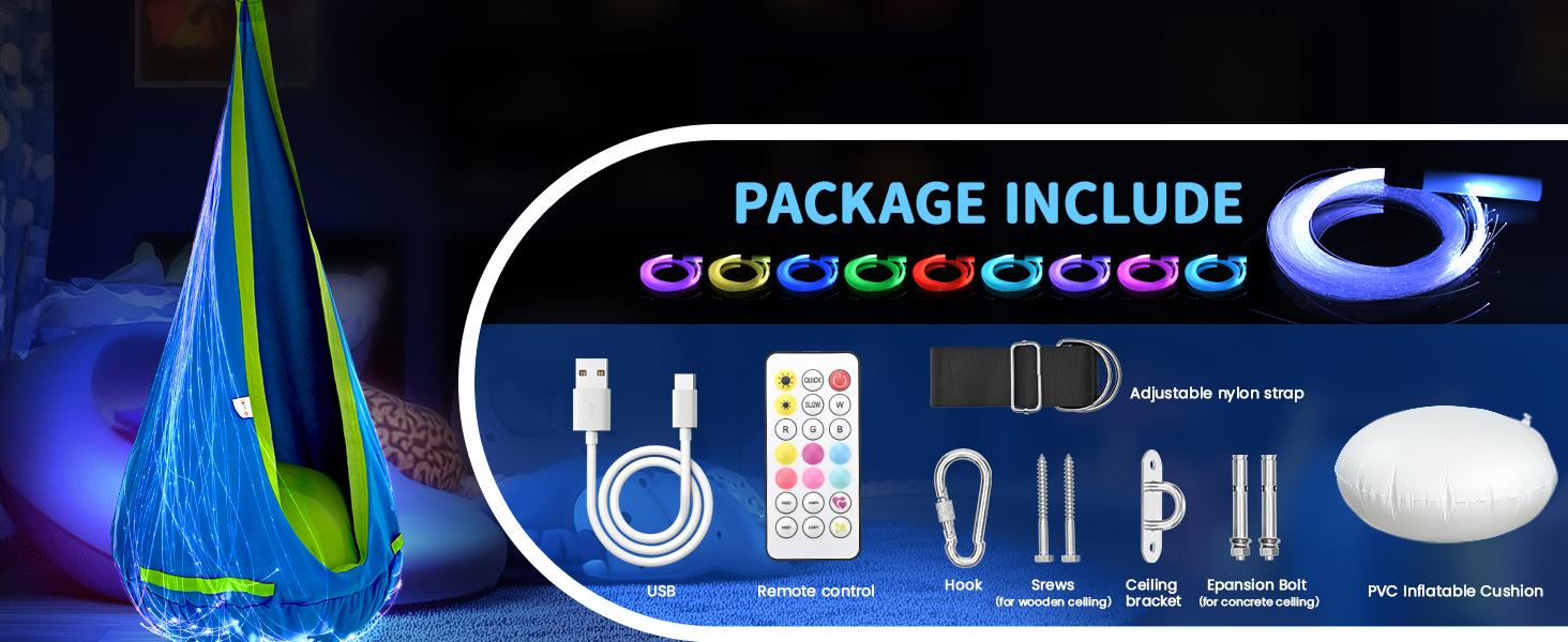 (Summer Turn-Up)OUTREE Light Up Pod Swing with Fiber Optic Light, 16 Lighting Effects, Sensory Swing for Individuals with Sensory Needs, Summer Turn Up & Father's Day Deal