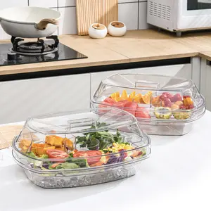 Large Clear Salad Box with Dividers Bento Lunch Container Leakproof Food Storage for Vegetables Fruits Snacks Picnic Party Meal Prep Plastic Reusable Trays
