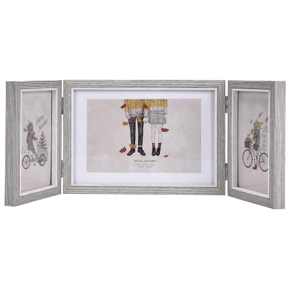 Wooden 3 Picture Frame, Triple Hinged Folding Photo Frame, Photo Display Frame for Desktop, Home Decor, Gift for Wedding Family