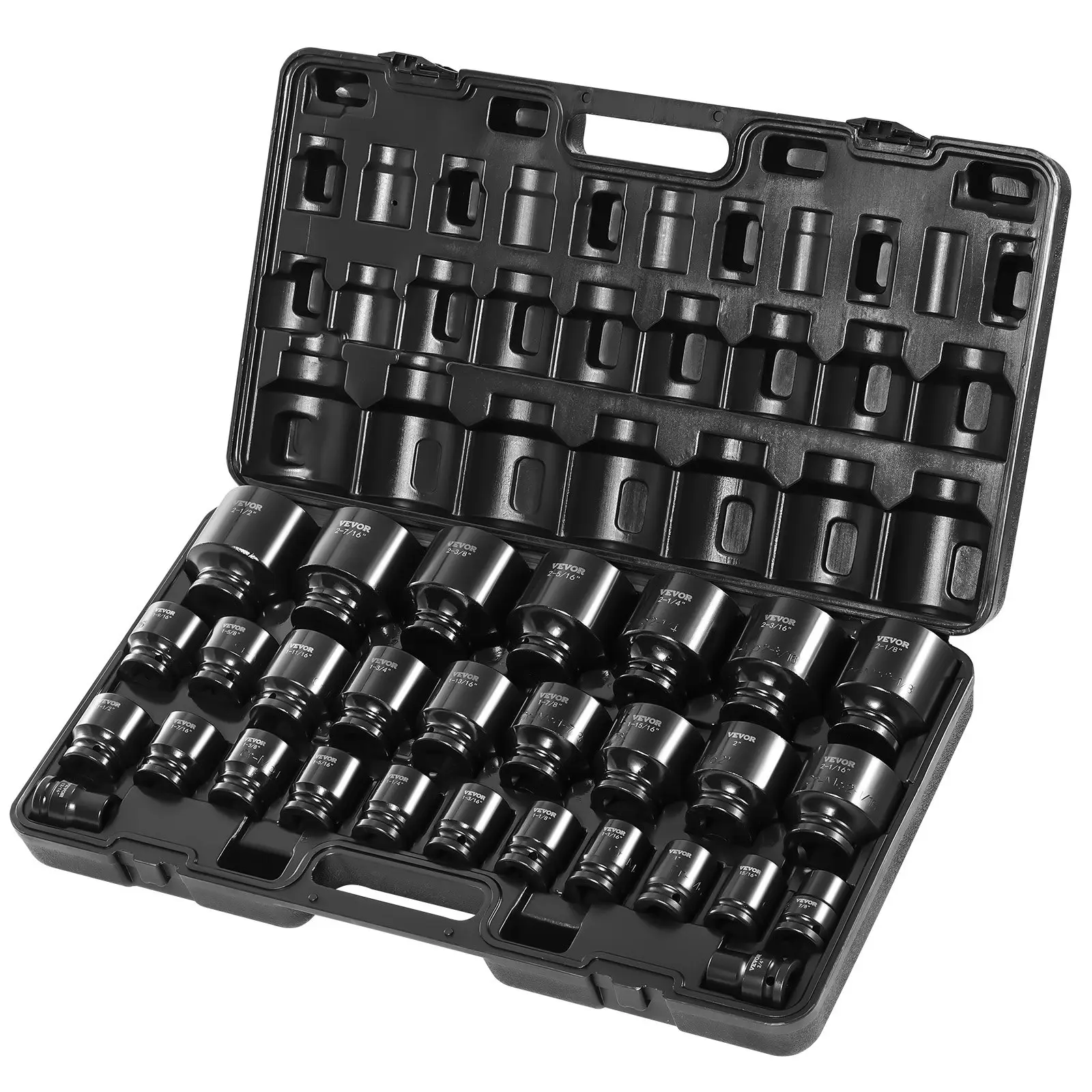 VEVOR Impact Socket Set 3/4 Inches 29 Piece Impact Sockets CR-M0 with Storage Cage SAE 3/4 inch to 2-1/2 inch Drive Socket Set