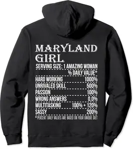 Maryland Girl Dress One Amazing Woman Nutrition Facts Pullover Hoodie - Jadayoung Shop 52B0CJ398M4B
