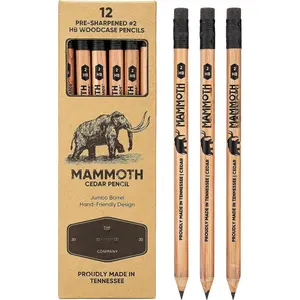 Mammoth  Pencils - 12 Pack, n-Made Cedar Pencils for , , Carpenters, Handymen, People with Hand Issues, Comfortable Grip, Break-Resistant Graphite Core, Smudge-Free Eraser