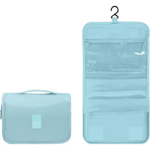 Small Hanging Toiletry Bag for Women, Water-resistant Travel Toiletry Bag with Hanging Hook, Portable Toiletry Travel Organizer Bag for Toiletries, Shower, Bathroom, Cosmetics etc. (Blue)