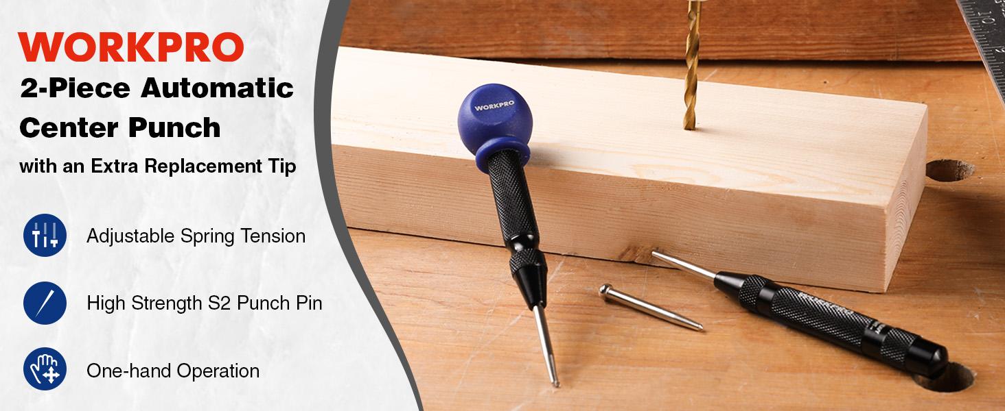 #backtoschool WORKPRO Automatic Center Punch, Extra Replacement Tip, Adjustable Spring Loaded Center Punch, Metal Punch Tool, Center Hole Punch for Wood, Metal, Plastic #backtoschool WORKPRO Automatic Center Punch, Extra Replacement Tip, Adjustable Spring Loaded Center Punch, Metal Punch Tool, Center Hole Punch for Wood, Metal, Plastic