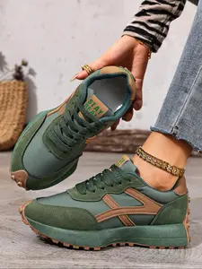 Women's Sporty Arisan Shoes Spring & Fall Elegant Fashion Casual Round Toe Textile Upper Low Top Design Lace-Up Thick Sole Versatile Outdoor Running Athletic Shoes