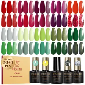 ROSALIND Christmas 24pcs Gel Nail Polish Set Red Green Purple Dark Series Cosmetic Nails Gel with 4pcs Base Coat and Glossy&Matte Top Coat, Nail Supplies for DIY/Salon Beauty,Use UV Lamp to Dry