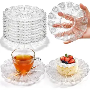 ZEAYEA 10 Pack 5.5 Inch Clear Glass Plates, Small Decorative Dessert Plates for Salad, Fruit, Cake, Snack, Appetizer, Small Meals, Sunflower Pattern Glass