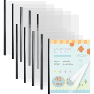 40 Pack Clear Report Covers with Black Sliding Bars, 70 Sheet Capacity, 9mm Binding Bars, Letter Size, 5.5 Mil Thick, Black, for Students and Coworkers