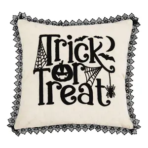 18" x 18" Trick Treat Black and White Pillow byValerie