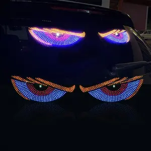 RGB Devil Eyes LED Windshield Light, Dynamic Pixel Matrix Demon Eye Display for Car Truck Rear Window, USB 5V Multi-Mode Color Changing Decorative Lamp