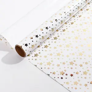 Premium Gold Foil White Wrapping Paper, Elegant Metallic Shine Gift Wrap for Wedding & Anniversary, Cute Heart / Star / Diagonal Stripe Patterns, Minimalist High-End Packaging, 1 Roll