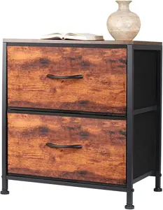 Night stand with 2 Drawers, Beside End Table with Wooden Top, Fabric Small Dresser Night Stand for Bedroom, Small Space Side Table, Entryway, Closet, College Dorm