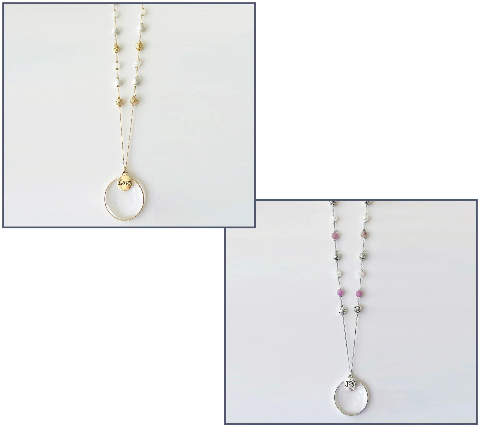 S/2 Magnifier Lava & Gemstone Neck Pendants in Organza Bags S/2 Magnifier Lava & Gemstone Neck Pendants in Organza Bags