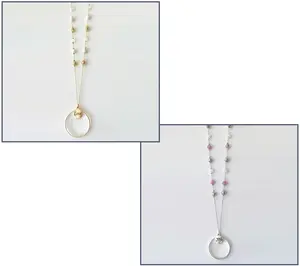 S/2 Magnifier Lava & Gemstone Neck Pendants in Organza Bags