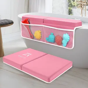 Bath Kneeler and Elbow Rest Pad Set - 2-Inch Thick Comfortable Baby Bath Kneeler Pads, Quick-Dry Non-Slip Mat with Toy Organizer for Knee & Arm for Baby Bath Time