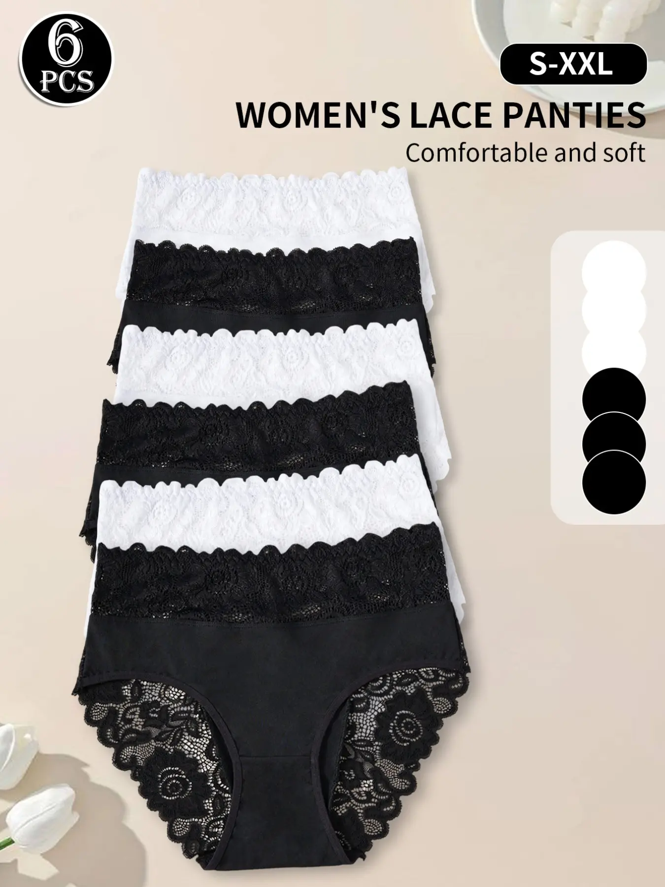 3/4/5/6/7 Pcs/Set Women Anti-Roll High Waist Lace Triangle Panties Full Coverage Soft Solid Color Sexy Sheer For Maternity Postpartum Moms Postpartum Underwear