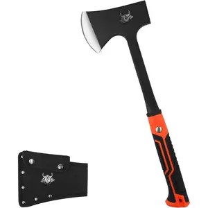 17" Hatchet, Camping  High Carbon Steel & Non-Slip Shock-Absorbing Grip with Nylon Sheath