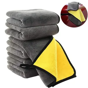 5 Pcs Microfiber Cleaning Towels for Cars,Thick Plush Microfiber Cleaning Cloth Dusting Cloth Auto Detailing Absorbent Towels for Car Kitchen Window, 11.8 Inch(Grey&Yellow)
