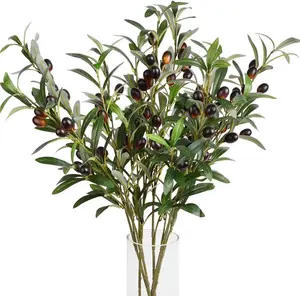 Artificial  Greenery Olive Branches Stems   Green Leaves Fruits Branch Leaves for Home Office ndoor Outside DIY-Wreath Decor 28-Inch (3pcs)