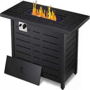 Xbeauty Fire Pit Propane Gas FirePit Table 43" Outdoor Fire Pit Rectangular Tabletop with Lid, Rain Cover, for Outside Garden Backyard Deck Patio,without Glass Wind Guard