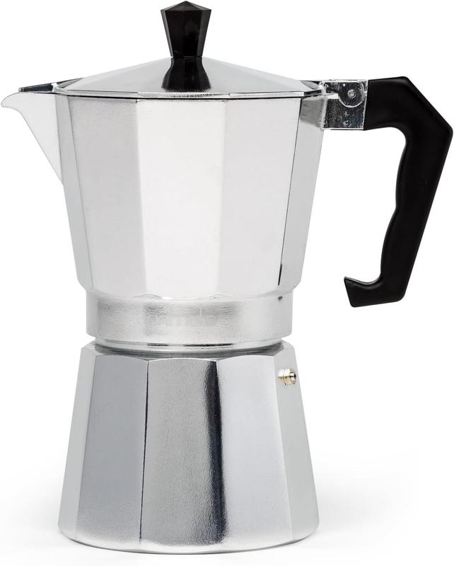 Italian Style Aluminum Moka Pot Espresso Brewer, Classic Stovetop Coffee Pot for Home, Office & Camping, Reusable Coffee Maker in Multiple Cup Sizes