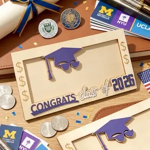 Congrats Class of 2026 Graduation Photo Frame - Wooden Cap & Dollar Sign Decor Frame, Perfect Graduation Keepsake & Gift for High School/College Grads