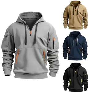 2024 New Multi Pocket ZipperFleece Hooded Casual Shirt forMen and Women Plus SizeLoose Pullover FashionSweatshirt top MenswearSweaters Long Sleeve Wetsuit Beige