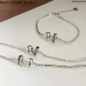 925 Sterling Silver Zircon Letter Bracelet, Vintage Geometric Jewelry Gift, Bracelets For Women